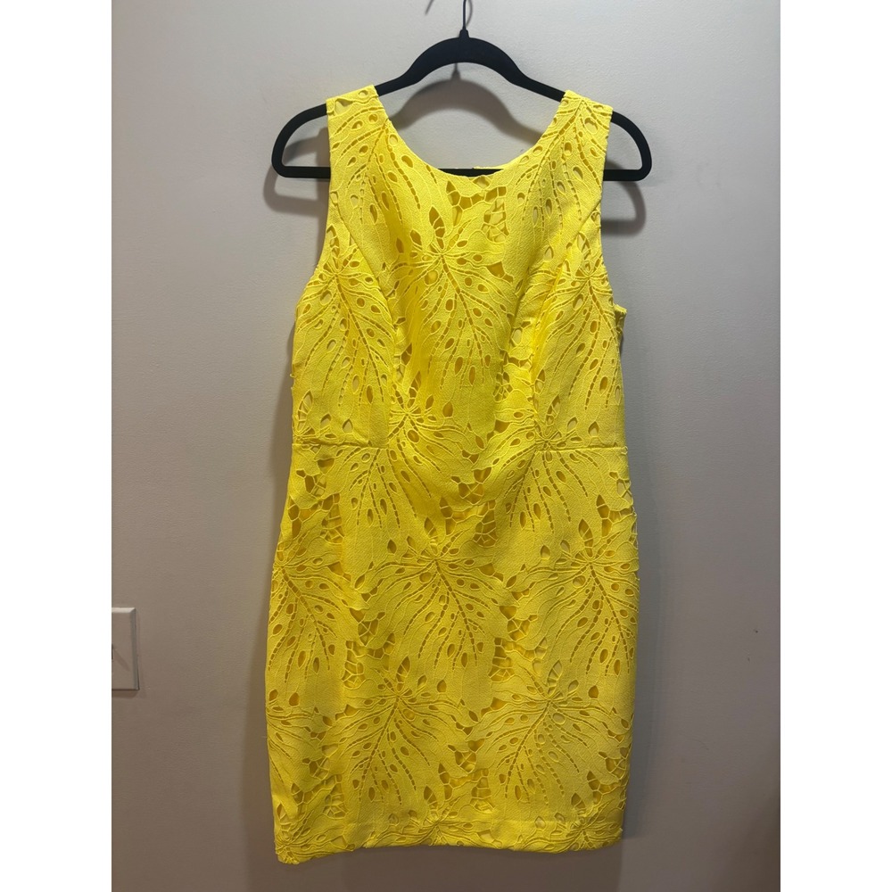 RSVP by Talbots Yellow Lace Sheath Dress Sleeveless Zipper Back Petite 10P